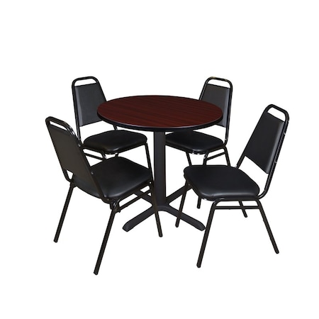 Cain Cain Round Table & Chair Set, Wood, Metal, Vinyl Top, Mahogany TB30RNDMH29BK